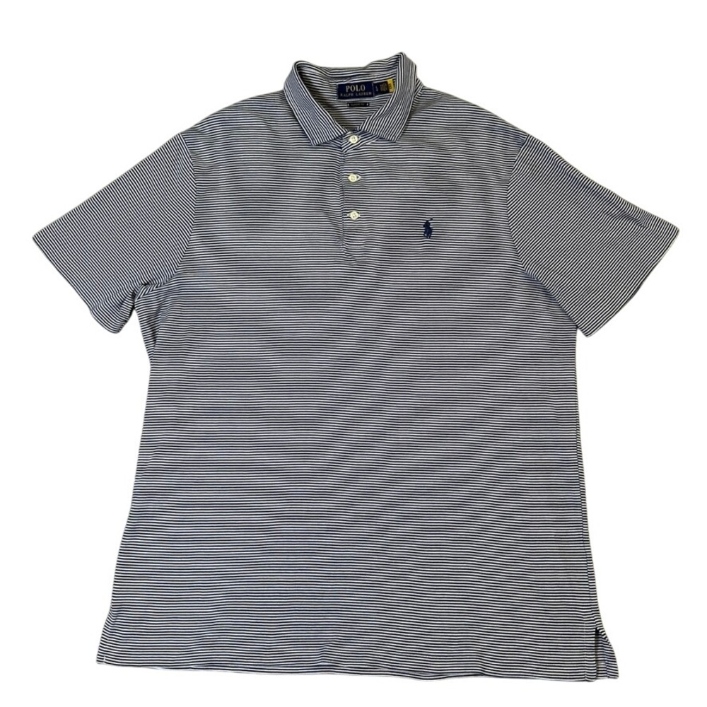Polo Ralph Lauren Mens Large Classic Fit Striped Polo Shirt Navy White Jersey